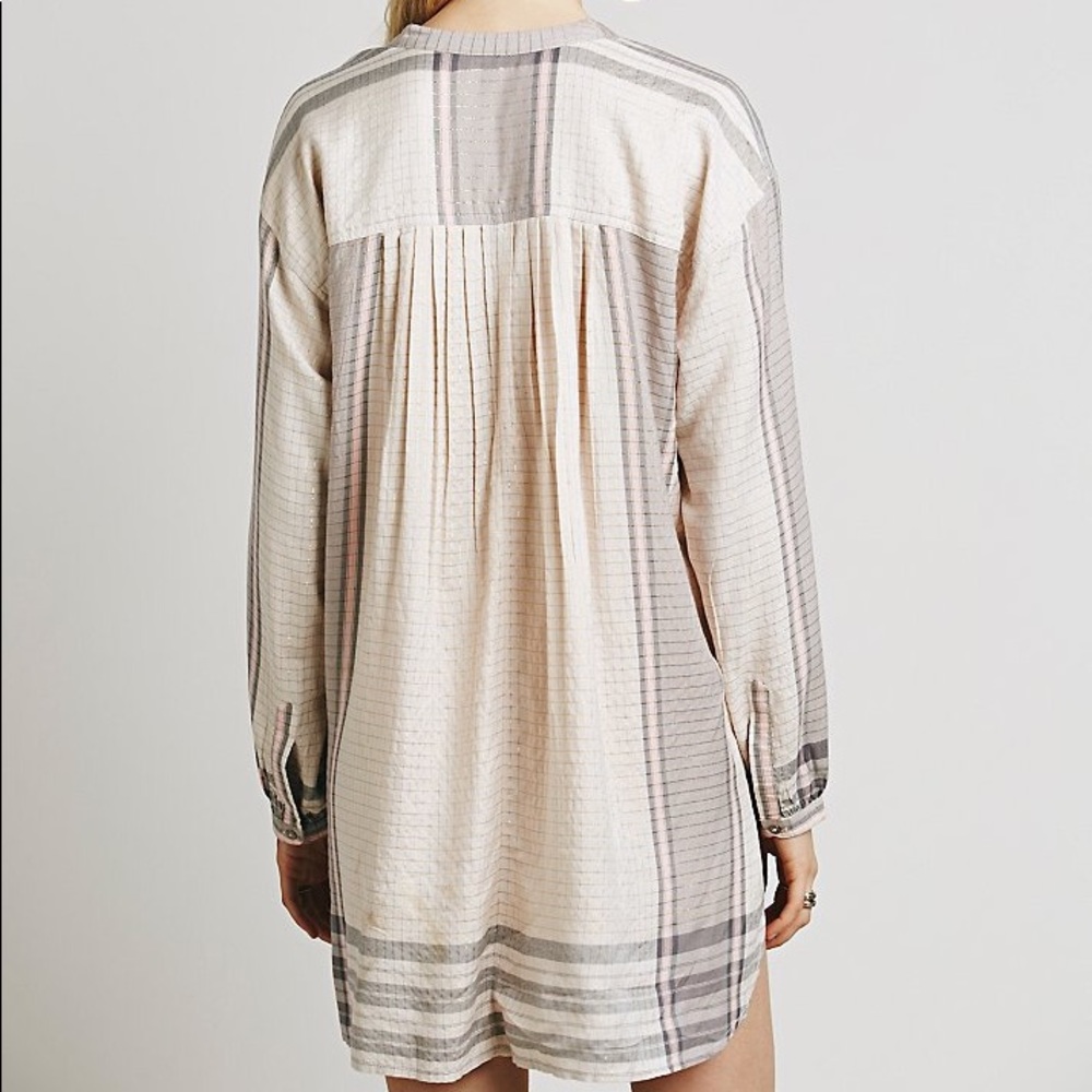Yarn Dye Lurex DRESS Shirt Tunic Dress Long Sleeve - Picture 2 of 3